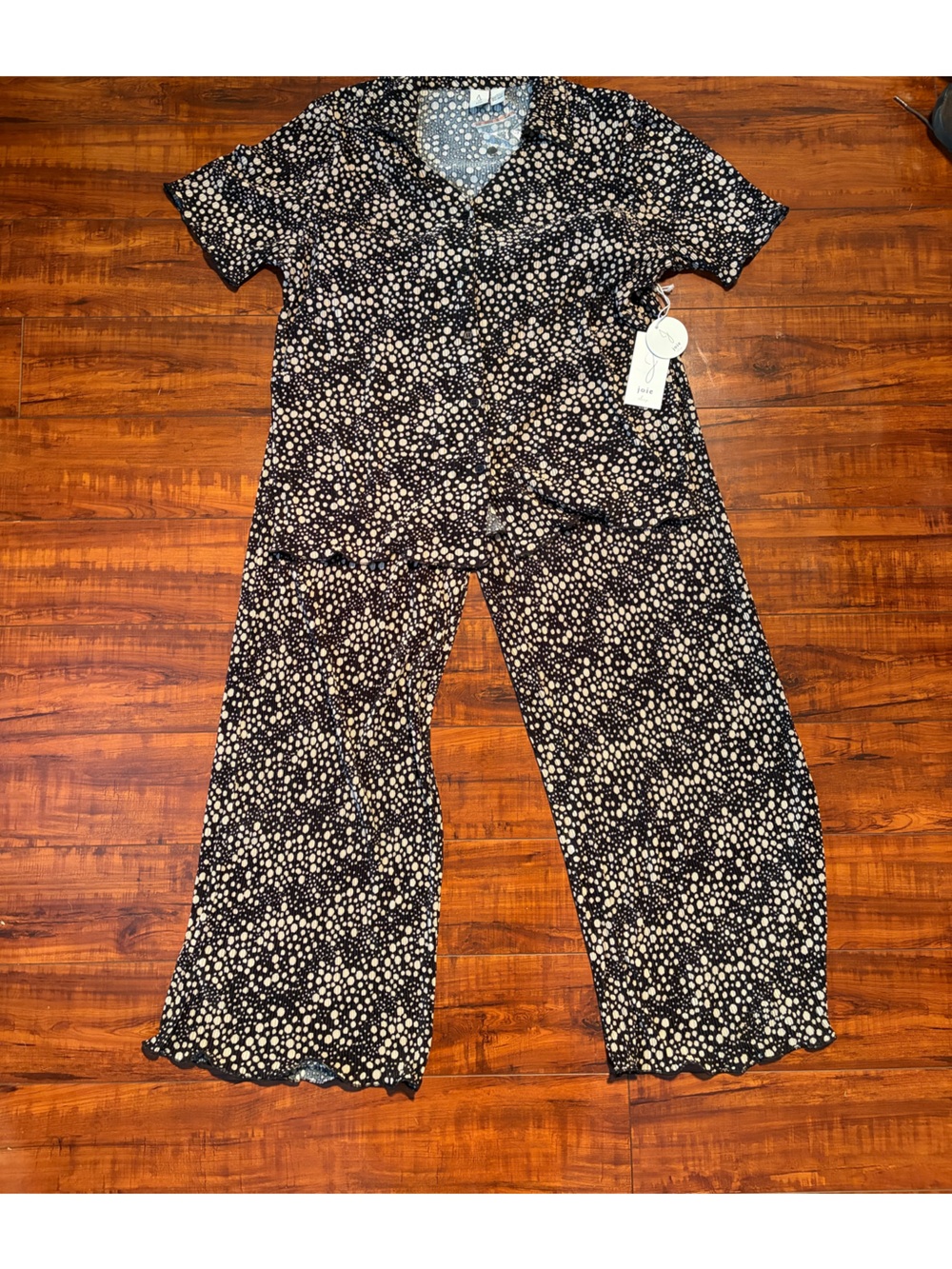 Joie Black and White Polka Dot Plisse PajamaSet | Size Medium